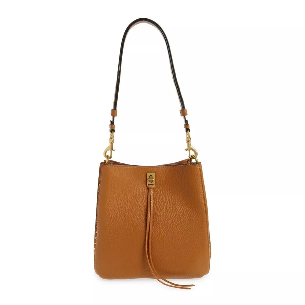 Rebecca Minkoff Darren Leather Hobo Shoulder Crossbody Bag Caramello Brown - Picture 2 of 14